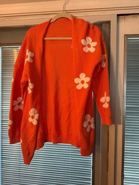 Orange Floral Open-Front Women’s Sweater Cardigan